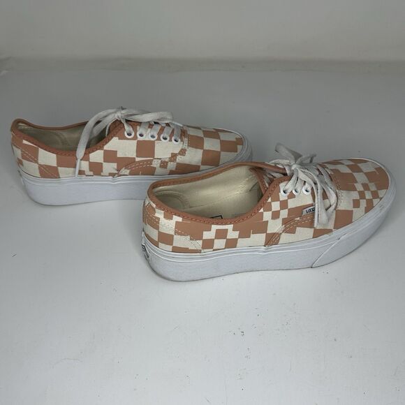 Vans Authentic Pixel Checkerboard Peach Cream Sneakers Mens 6.5 Womens 8